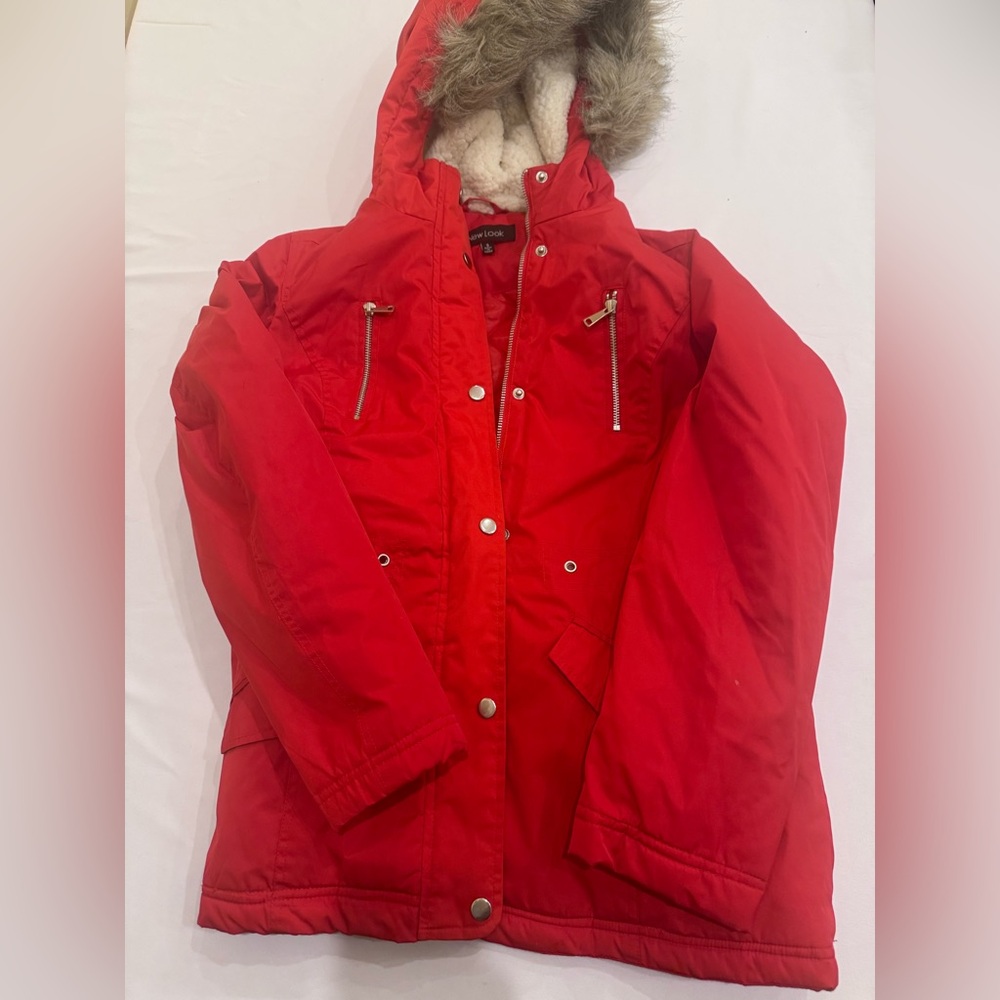 New Look Red Ski Jacket with Fur Hood